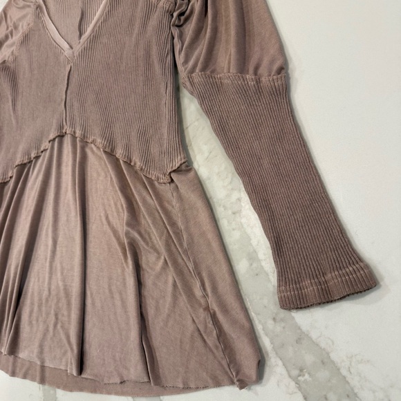 POL Ready For Anything Long Sleeve Babydoll Tunic Top Women’s Small Taupe Ribbed - Picture 6 of 12